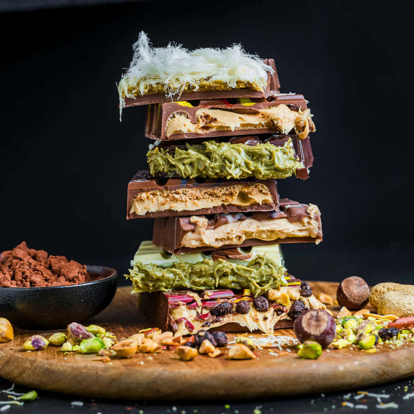 Luxe Pink Pop Chocoladereep – Witte Chocolade met Pistache & Crunch